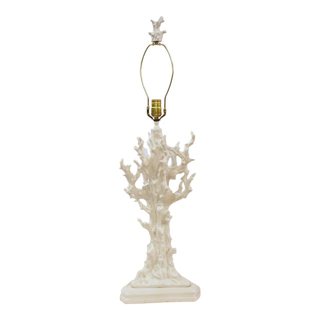 Mid-20th Century Italian Ceramic Faux Bois Blanc De Chine Glazed Lamp For Sale