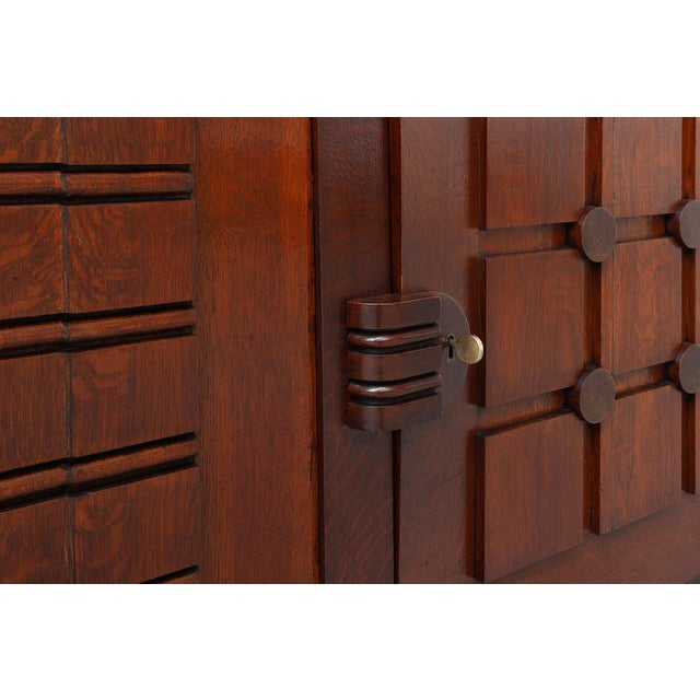 Art Deco Carved Geometric Sideboard in Oak by Charles Dudouyt, 1940 For Sale - Image 11 of 18