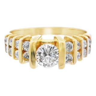 1990s 14k Yellow Gold Diamond Engagement Band, Size 10.75 For Sale