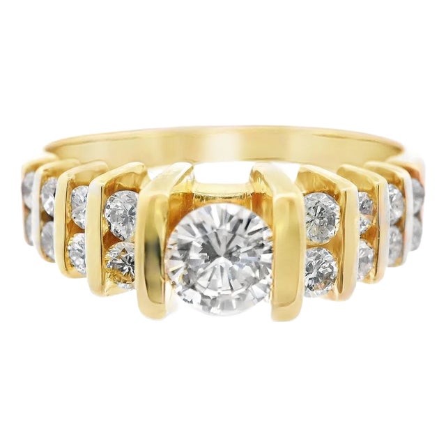 1990s 14k Yellow Gold Diamond Engagement Band, Size 10.75 For Sale