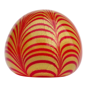 Vintage Murano Venetian Vetro Artistico Red Gold Flecks Pulled Feather Italian Art Glass Paperweight