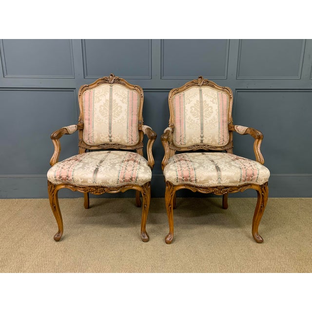 French Carved Walnut Armchairs, 1910, Set of 2 For Sale - Image 3 of 16