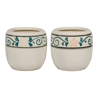 Late Qing Dynasty Ceramic Planters with Green Floral Décor - A Pair For Sale