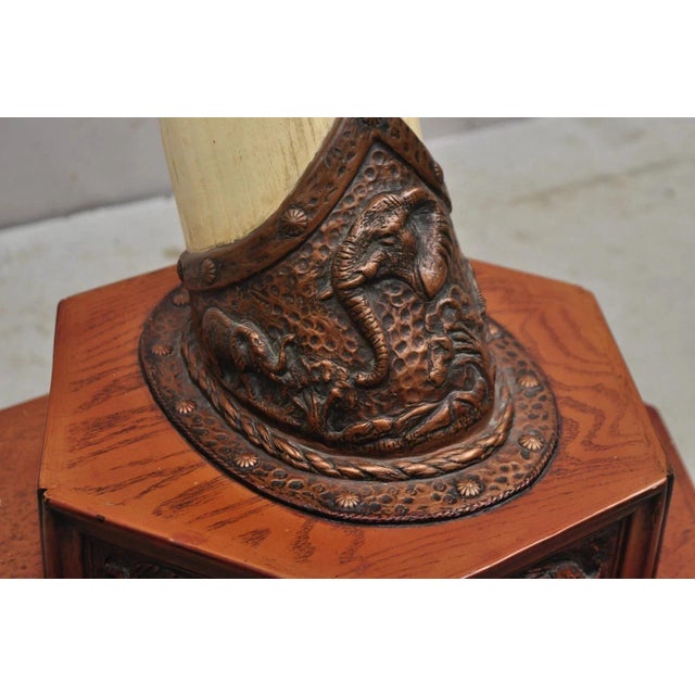 Plastic Vintage Chinoiserie African Safari Faux Horn Tusk Fiberglass Floor Lamp For Sale - Image 7 of 12