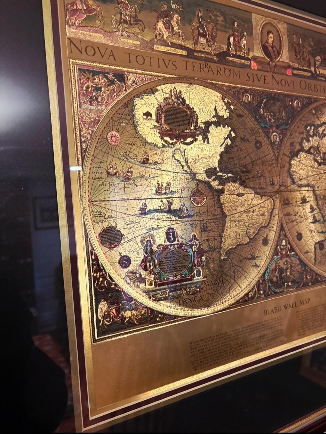 1960s Blaeu Wall Map Nova Totius Terrarum Orbis Tabula, Mounted