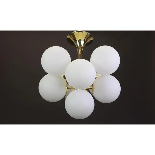 White Swiss Atomic Brass Chandelier, 1960s For Sale - Image 8 of 10