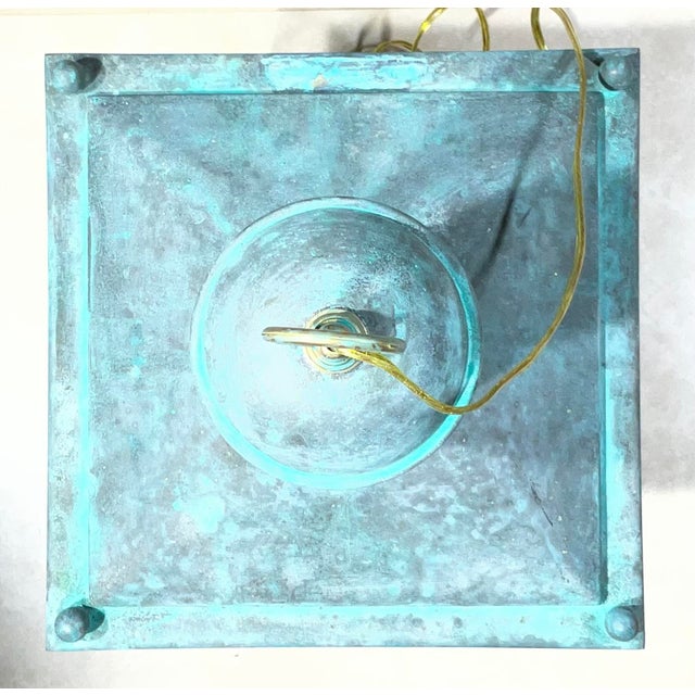 Vintage Solid Copper and Brass Hanging Lantern / 12”x 12”x 23” High For Sale - Image 16 of 17