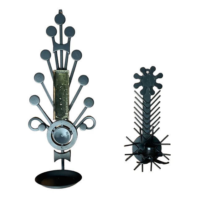 Mid-Century Modern Danish Candleholders in Metal and Glass from Dantoft, 1960s, Set of 2 For Sale