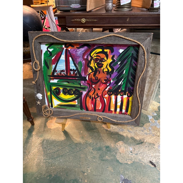 Fantastic Original Peter Keil (born 1942) Abstract Cubist Nautical Painting. This wonderful piece depicts an abstract nude...