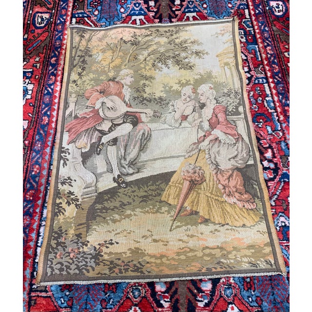 1930s Antique Belgian Romantic Scene Tapestry Wall Hanging For Sale - Image 5 of 9