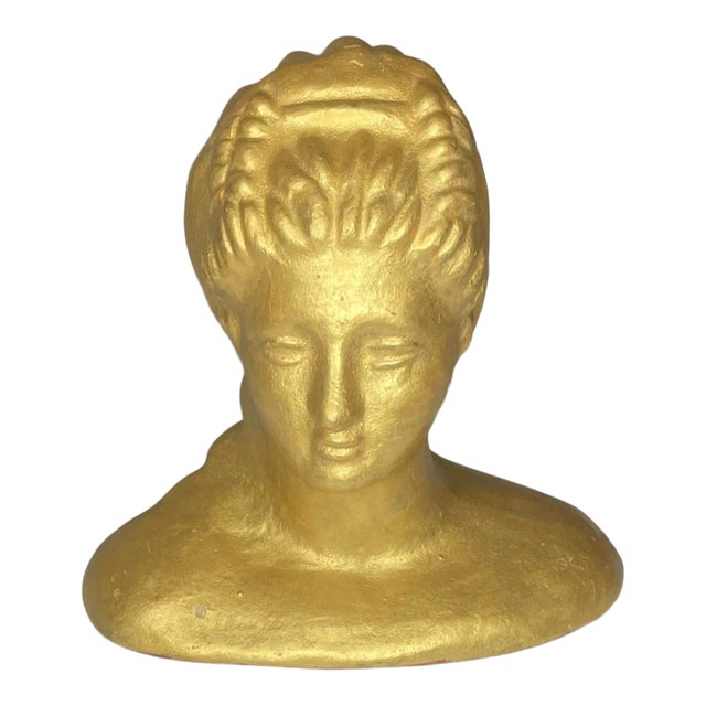 Vintage Italian Gold Clay Bust of a Woman For Sale
