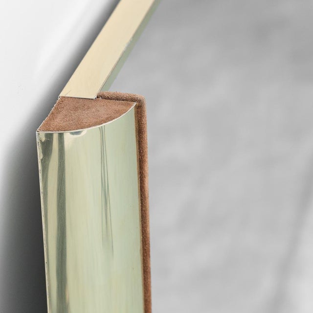 Gold Larhge Rectangular Mirror with Brass and Suede Frame, 1970s For Sale - Image 8 of 11