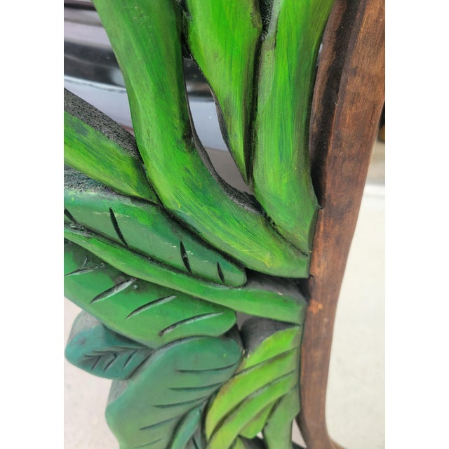 Carved Wood Tropical Folk Art Calalily Green Leaf Oval Wall Mirror For Sale In West Palm - Image 6 of 8