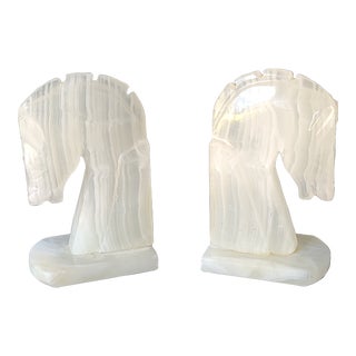 Vintage Onyx Horse Head Bookends Matched Pair For Sale