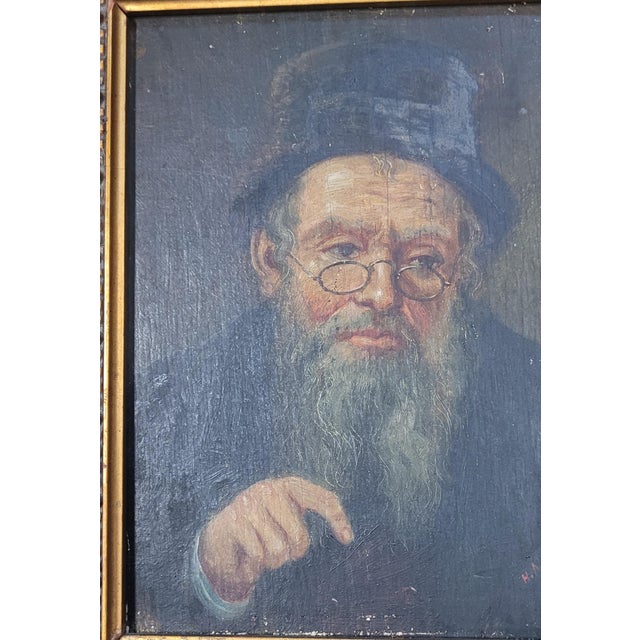 Realism H Moser 19th C. Oil on Wood Panel Portrait of a Rabbi Mounted in a Gilt Frame For Sale - Image 3 of 7