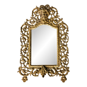 Late 19th Century Victorian Pierced Brass Wall Mirror With Beveled Glass – Ornate Aesthetic Movement Hollywood Regency Decor