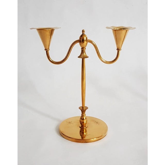 Art Deco Swedish Candlesticks in Brass from O.H. Lagerstedt, Set of 2 For Sale - Image 3 of 6