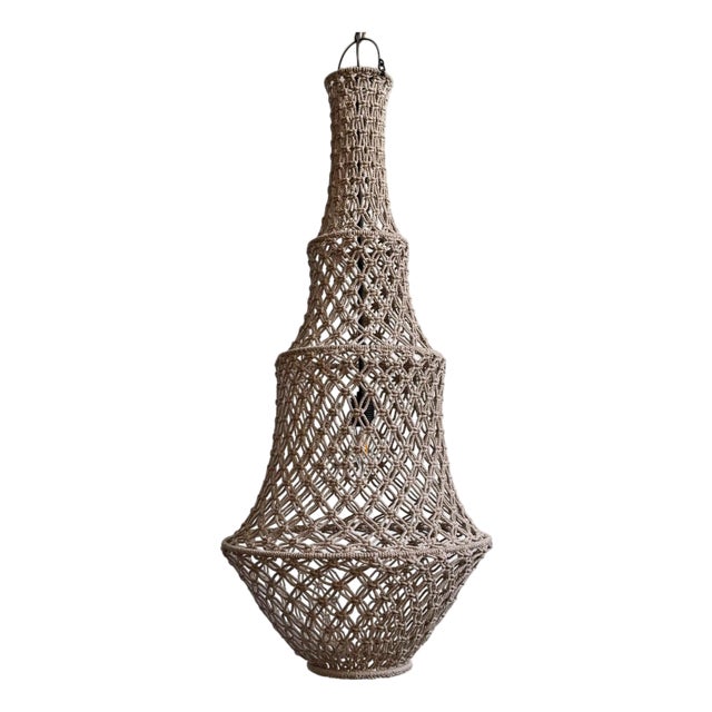 Taupe Macrame Tara Boho Coastal Pendant Light Medium For Sale