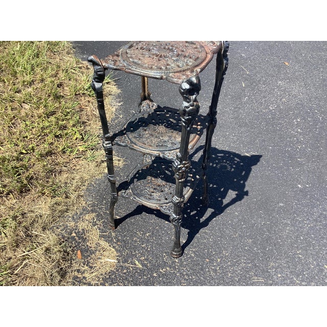 Late 19th Century Antique French Victorian Cast Iron 3 Tier Plant Stand For Sale - Image 5 of 10