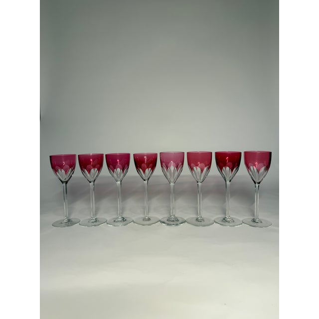 Gemstone Early 20th Century Set of 8 Baccarat Harcourt Genova Ruby Crystal Glasses For Sale - Image 7 of 8