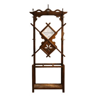 Vintage Wooden Wall Coat Rack For Sale