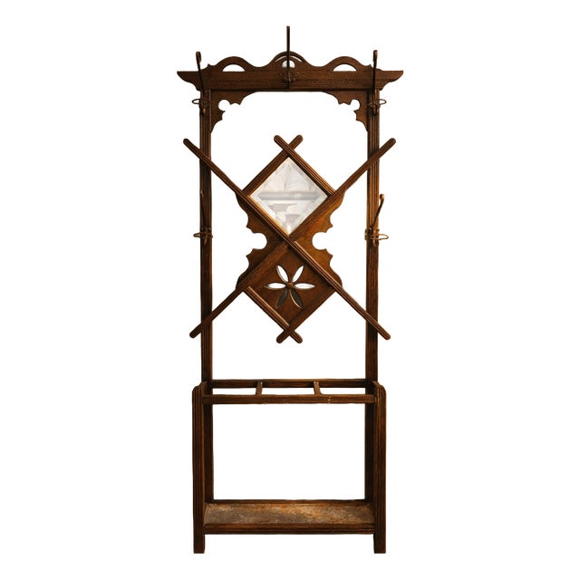 Vintage Wooden Wall Coat Rack For Sale