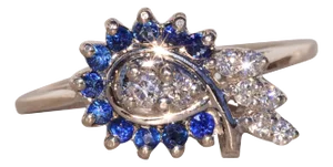 The Emillion: Antique Eye of Providence Ring with Sapphires and Diamonds in White Gold