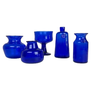 Collection of Five Blue Vases by Erik Hoglund, Sweden, 1960s, Set of 5