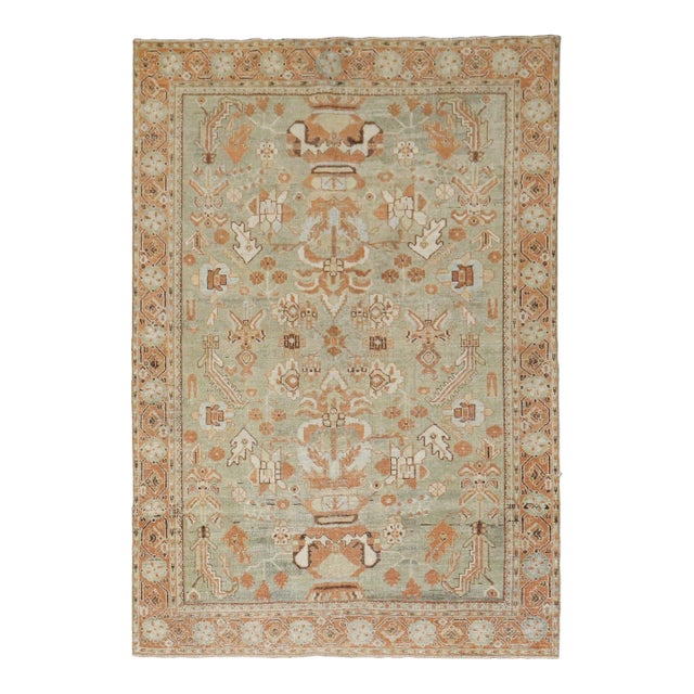 Early 20th Century Persian Afshar Light Green Orange Border Rug - 4'3" x 6'1" For Sale