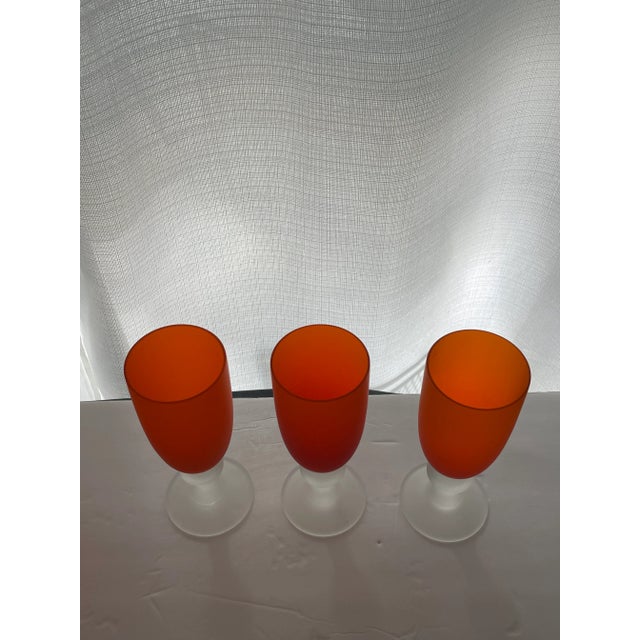 Set of 3 Vintage Orange Satin Glass Pilsner Glasses by Carlo Moretti-- Murano Glass For Sale - Image 11 of 13