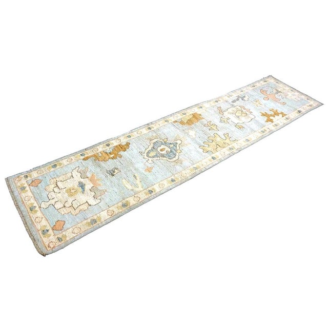 Textile 21st Century Turkish Oushak Wool 2x10 Light Blue, Gray & Ivory, Handmade Runner Rug #1144115 For Sale - Image 7 of 11