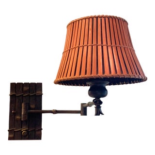 Vintage Swing Arm Sconce Lamp With Bamboo Shade For Sale