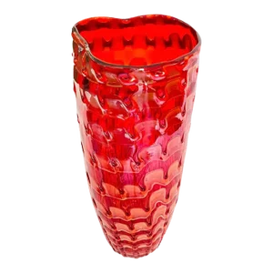 1970s Red Murano Pinched Glass Vase