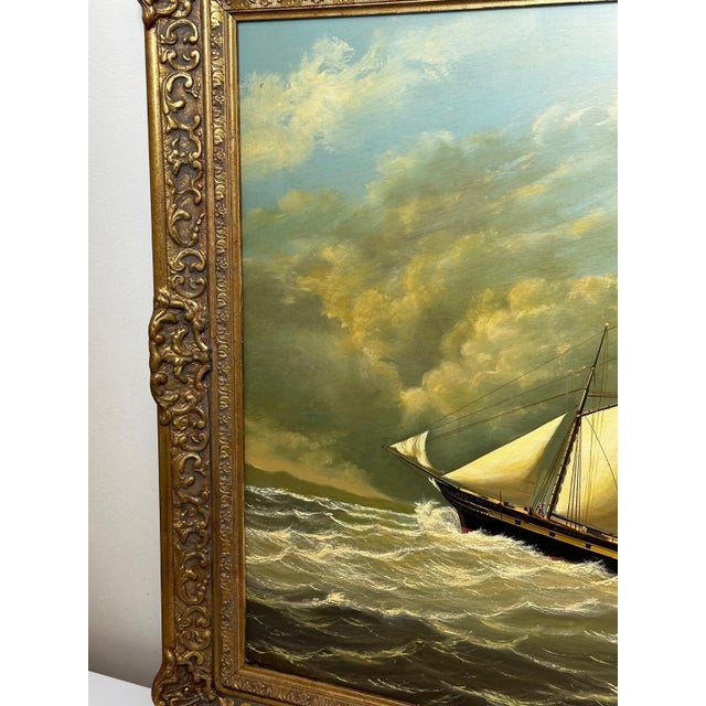 Nautical Ss Great Britain Steamship Large Gilt Framed Marine Oil on Panel Painting Signed Salvatore Colacicco For Sale - Image 9 of 18