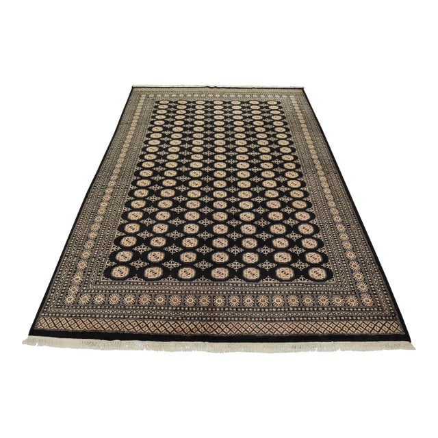 Bokhara Rug 9’2” X 12′ Black Wool Tribal Hand-Knotted Oriental Carpet For Sale