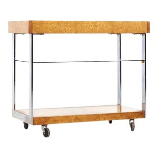 Lane Mid Century Burlwood and Chrome Serving Bar Cart For Sale