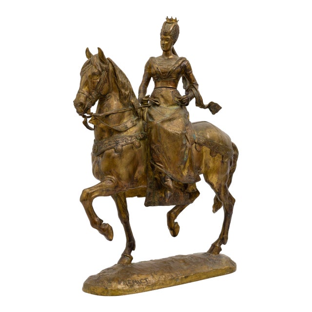 Emmanuel Frémiet Isabeau of Bavaria 1892 Signed Gilded Bronze Antique Sculpture For Sale