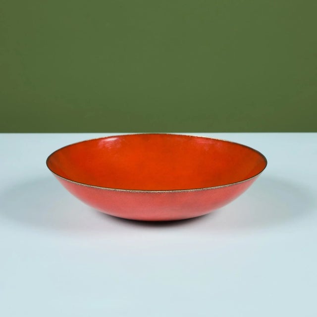 Mid-Century Modern Jade Snow Wong Orange Enamel Copper Bowl For Sale - Image 3 of 10
