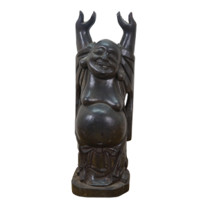 Vintage Japanese Hotei Laughing Buddha Carved Wood Statue Sculpture 18"