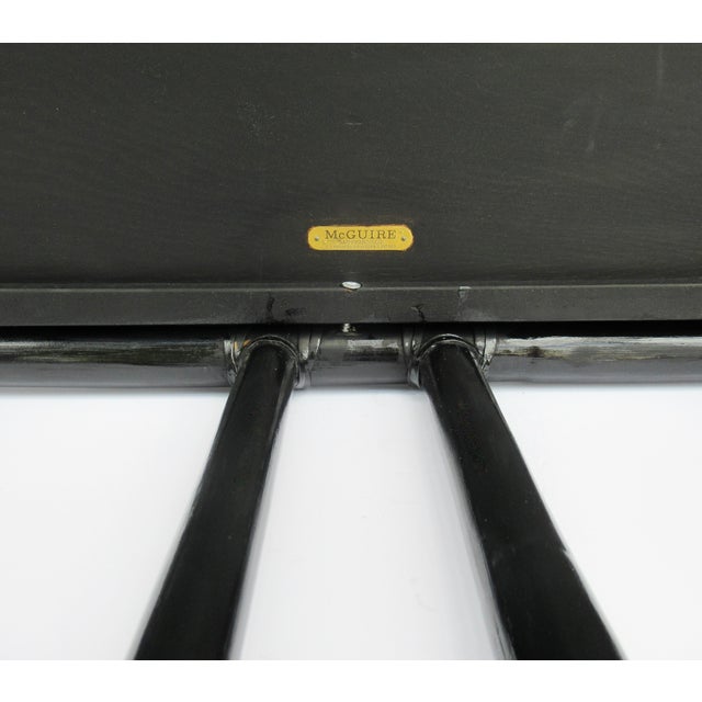 C.1970's McGuire for Baker Furniture Co. Leather-Strapped Rectangular-Shaped Ebony Wood & Rattan Coffee Table For Sale - Image 16 of 18