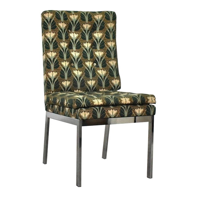 1970's Milo Baughman Chrome Lotus Flower Parsons Chair For Sale