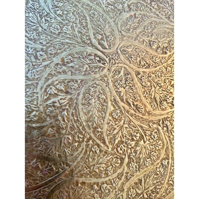 Mid 20th Century Mid 20th Century Etched Brass Round Tray With Pierced Floral Rim For Sale - Image 5 of 7