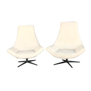 Scandinavian Modern Leather High-Back Swivel Lounge Chairs - 2 Available For Sale