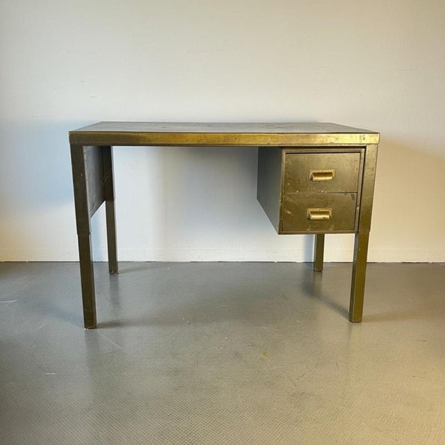 Lovely vintage industrial single pedestal steel desk in a original green finish. In good vintage condition - this piece...