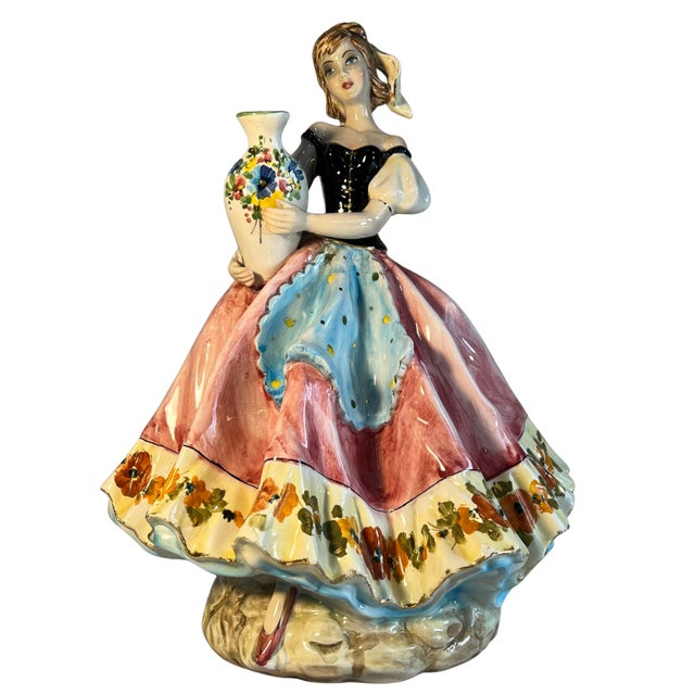 Large 16 In. Tall Mid-Century Italian Porcelain Woman Holding a Water Jug For Sale In New York - Image 6 of 16