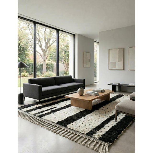 Black and Ivory Moroccan Rug - 9.3 X 7.2 Ft For Sale - Image 9 of 9