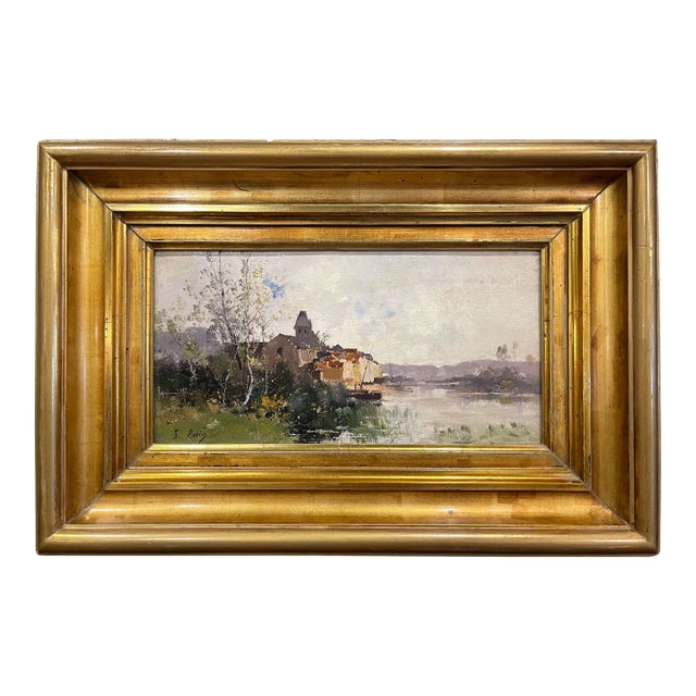 19th C. French River Landscape Painting Signed J. Lievin for E. Galien-Laloue For Sale