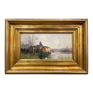 19th Century Framed Landscape Oil Painting Signed J. Lievin for E. Galien-Laloue
