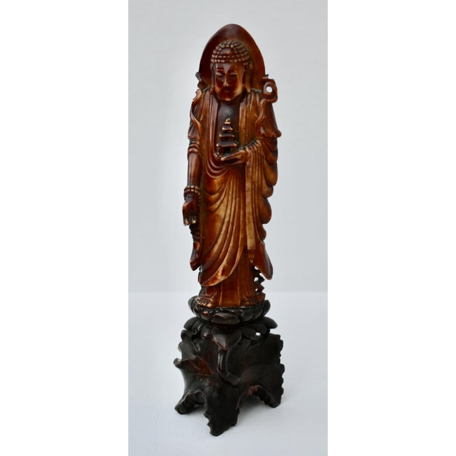 Vintage Chinese Carved Soapstone Goddess Figure on Base For Sale - Image 10 of 13