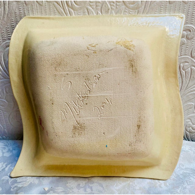 2000s Studio Pottery Square Bowl With Leaves Design by Susan Mikkelsen For Sale - Image 6 of 7